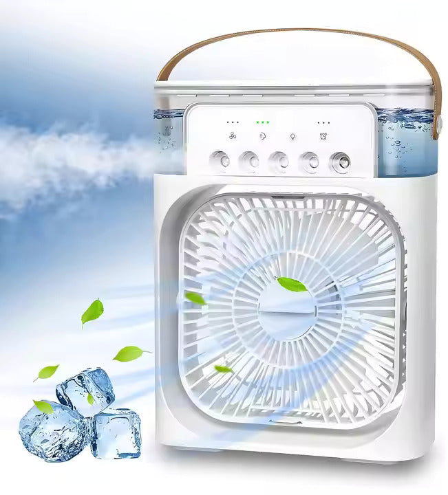 Portable Air Conditioner 5 spray Fan – 3-in-1 Mini Air Cooler, Humidifier & USB Fan with 7 LED Lights and Adjustable Wind Speed