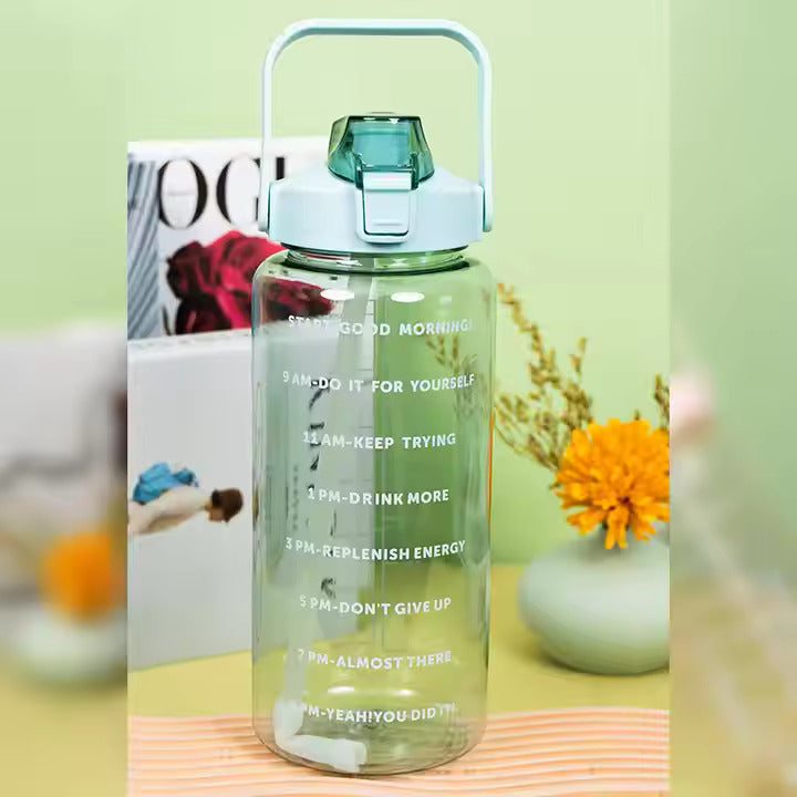 2L Motivational Sports Water Bottle with Straw – Large BPA-Free Bottle with Time Markers