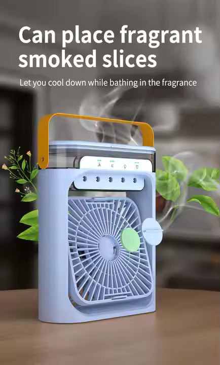 Portable Air Conditioner 5 spray Fan – 3-in-1 Mini Air Cooler, Humidifier & USB Fan with 7 LED Lights and Adjustable Wind Speed
