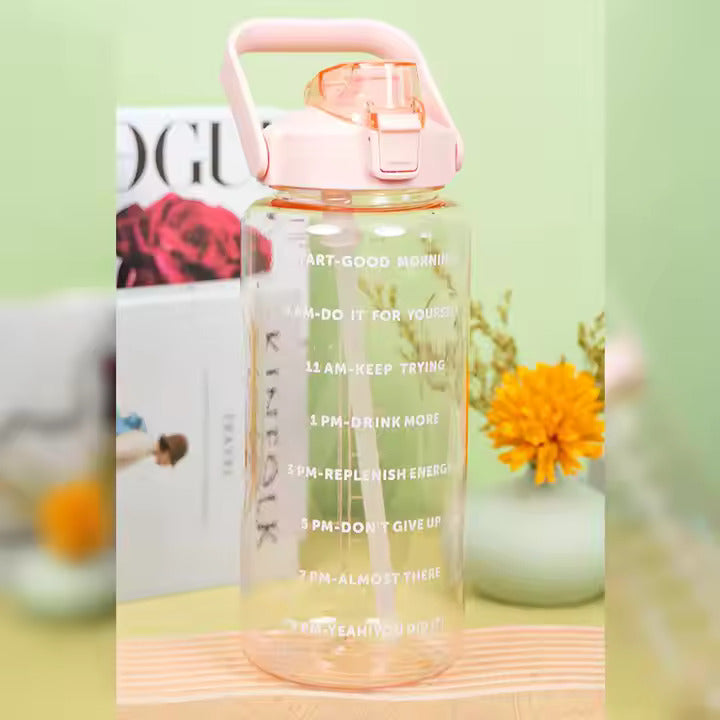 2L Motivational Sports Water Bottle with Straw – Large BPA-Free Bottle with Time Markers