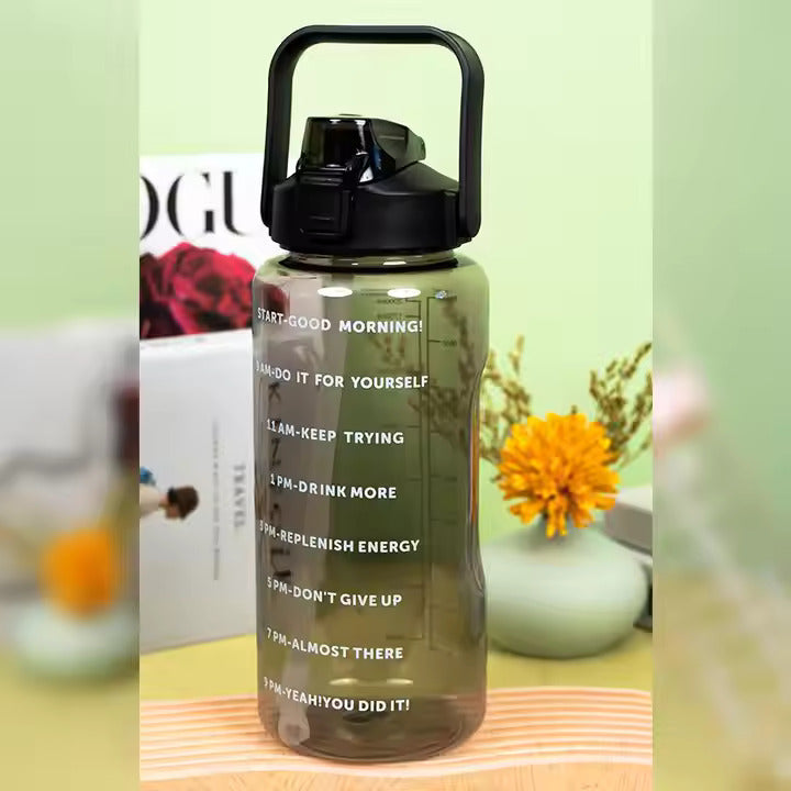 2L Motivational Sports Water Bottle with Straw – Large BPA-Free Bottle with Time Markers