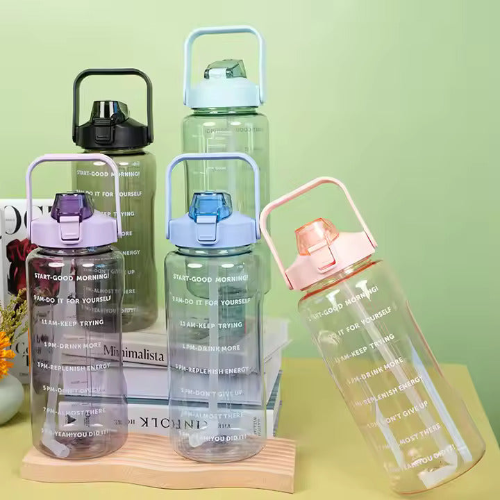 2L Motivational Sports Water Bottle with Straw – Large BPA-Free Bottle with Time Markers