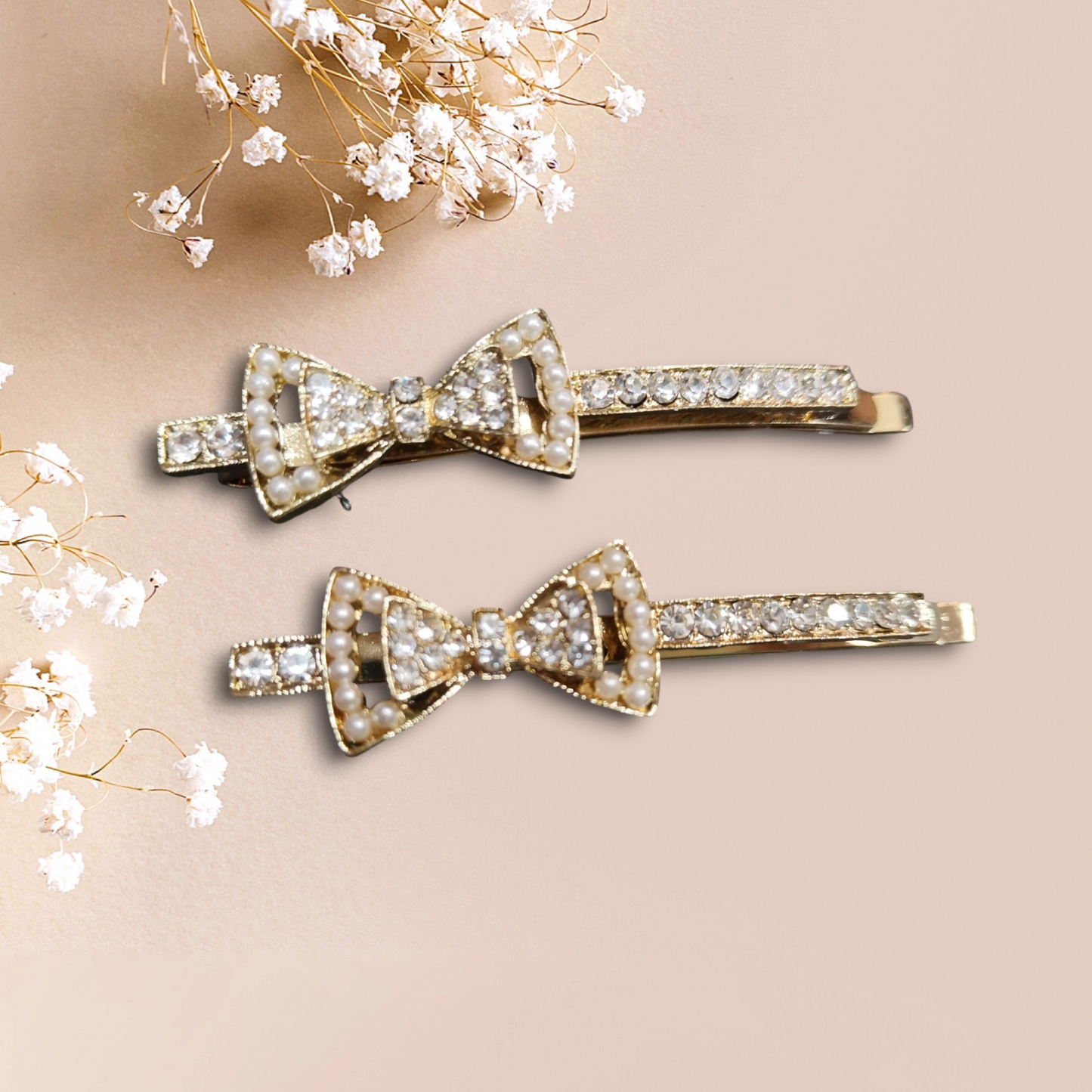 Rhinestone Bow Metal Hair Pins (pair)