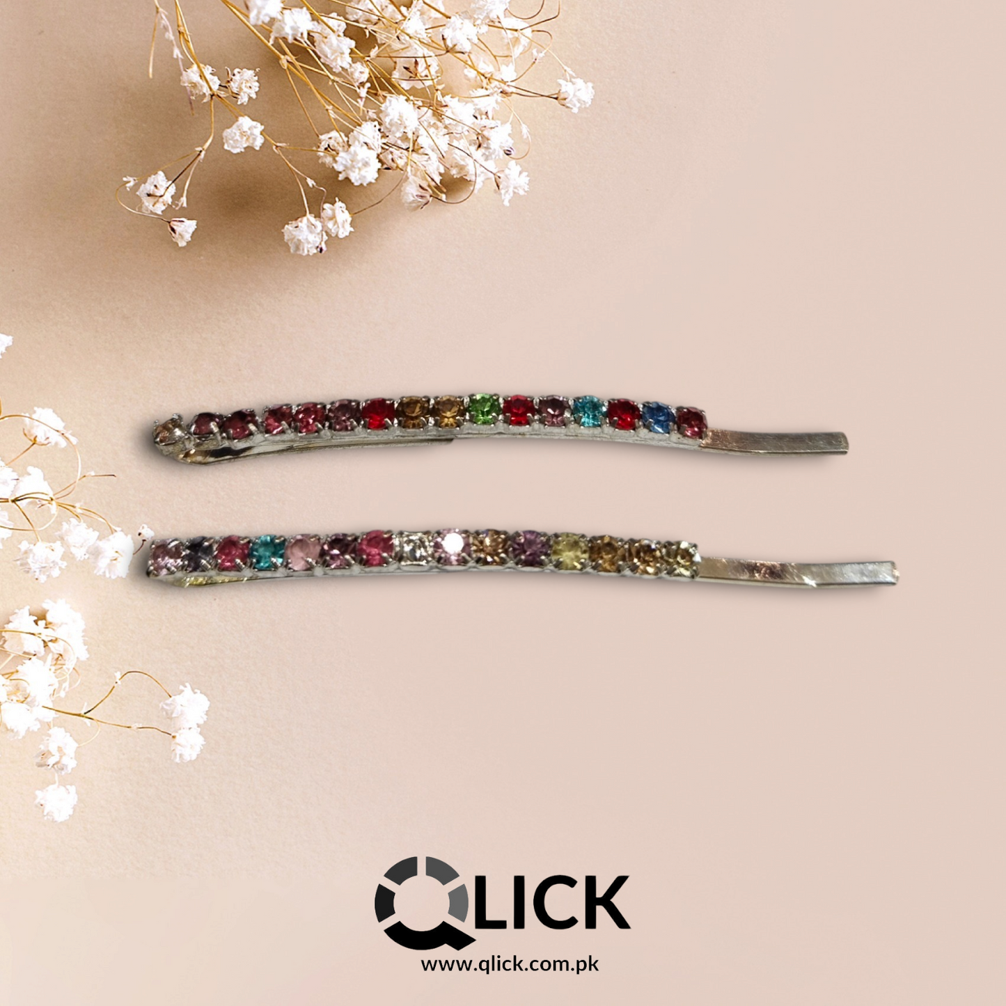 Multicolor Rhinestone Metal Bobby Pins (pair)
