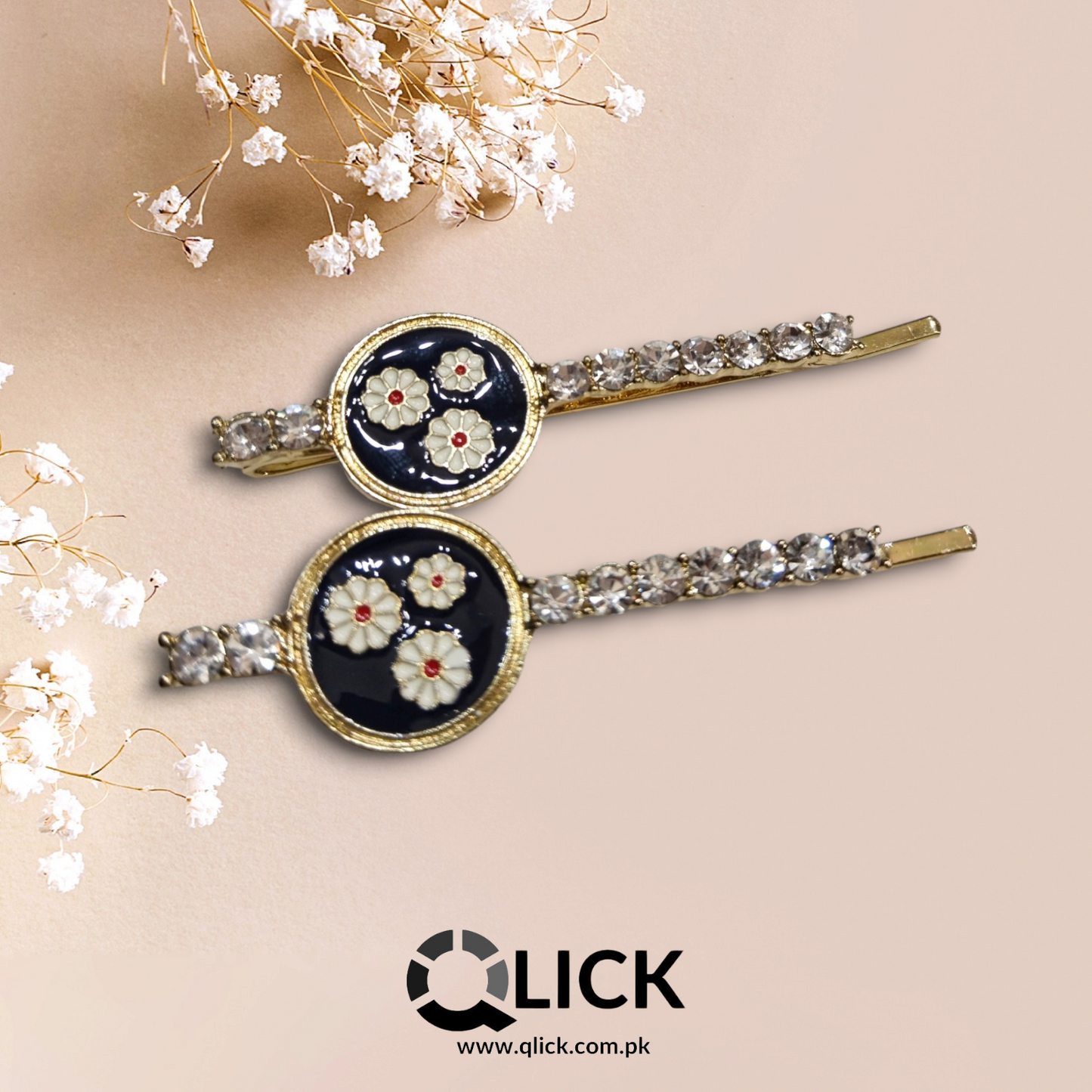 Vintage Flower Enamel Metal Hair Pins (Pair)