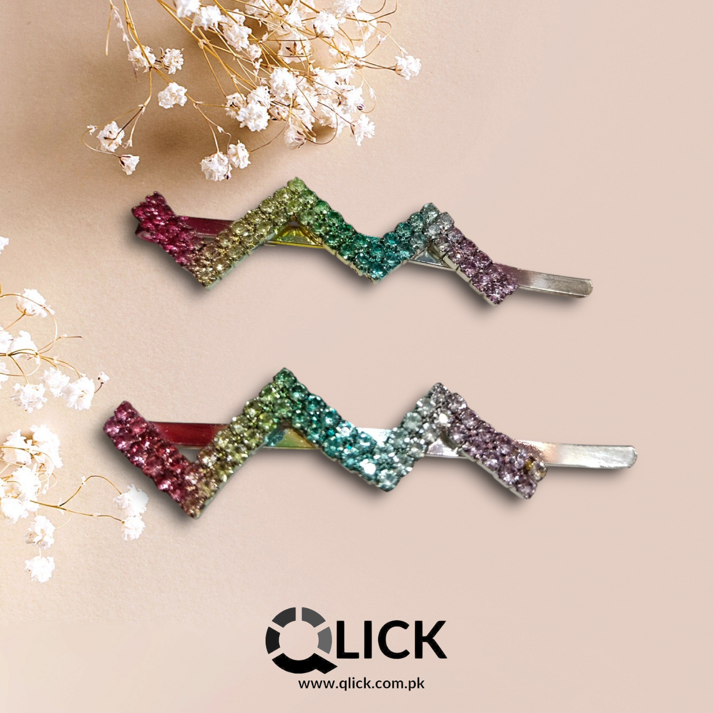 Rainbow Rhinestone Metal Knotted Hair Pin (pair)