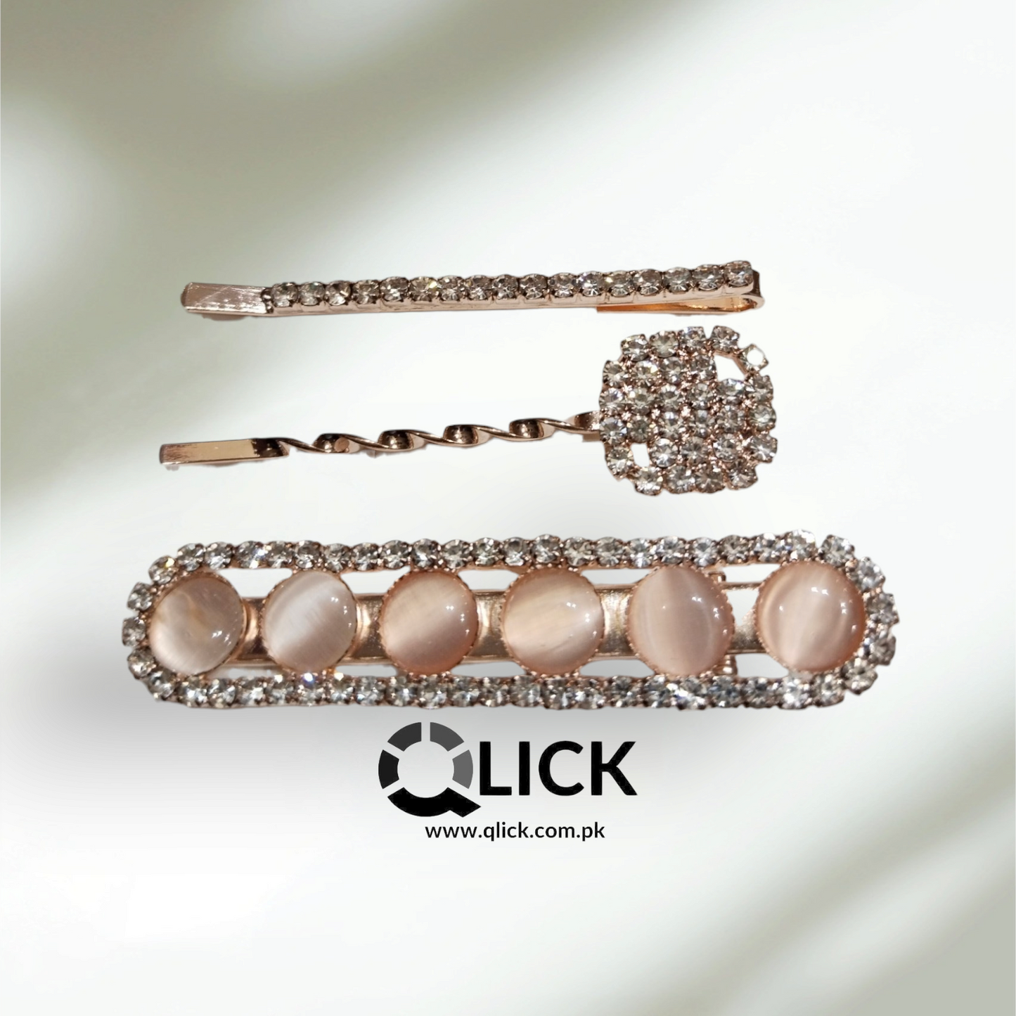 Rose Gold Rhinestone & Crystal Hair Clip(3pcs)