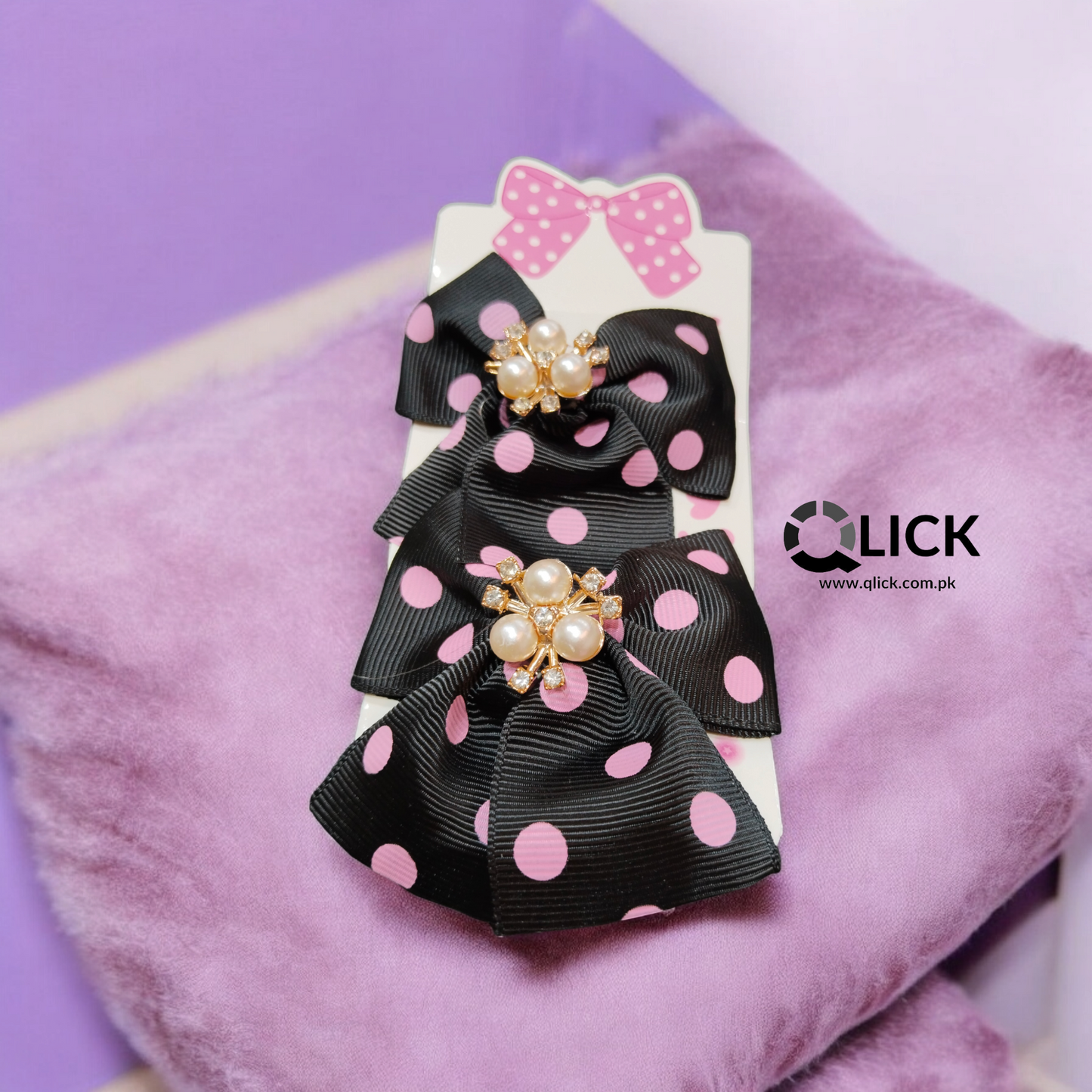 2pcs Black Polka Dots Bow Hair Pins