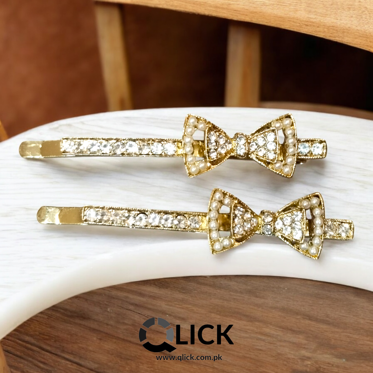 Rhinestone Bow Metal Hair Pins (pair)