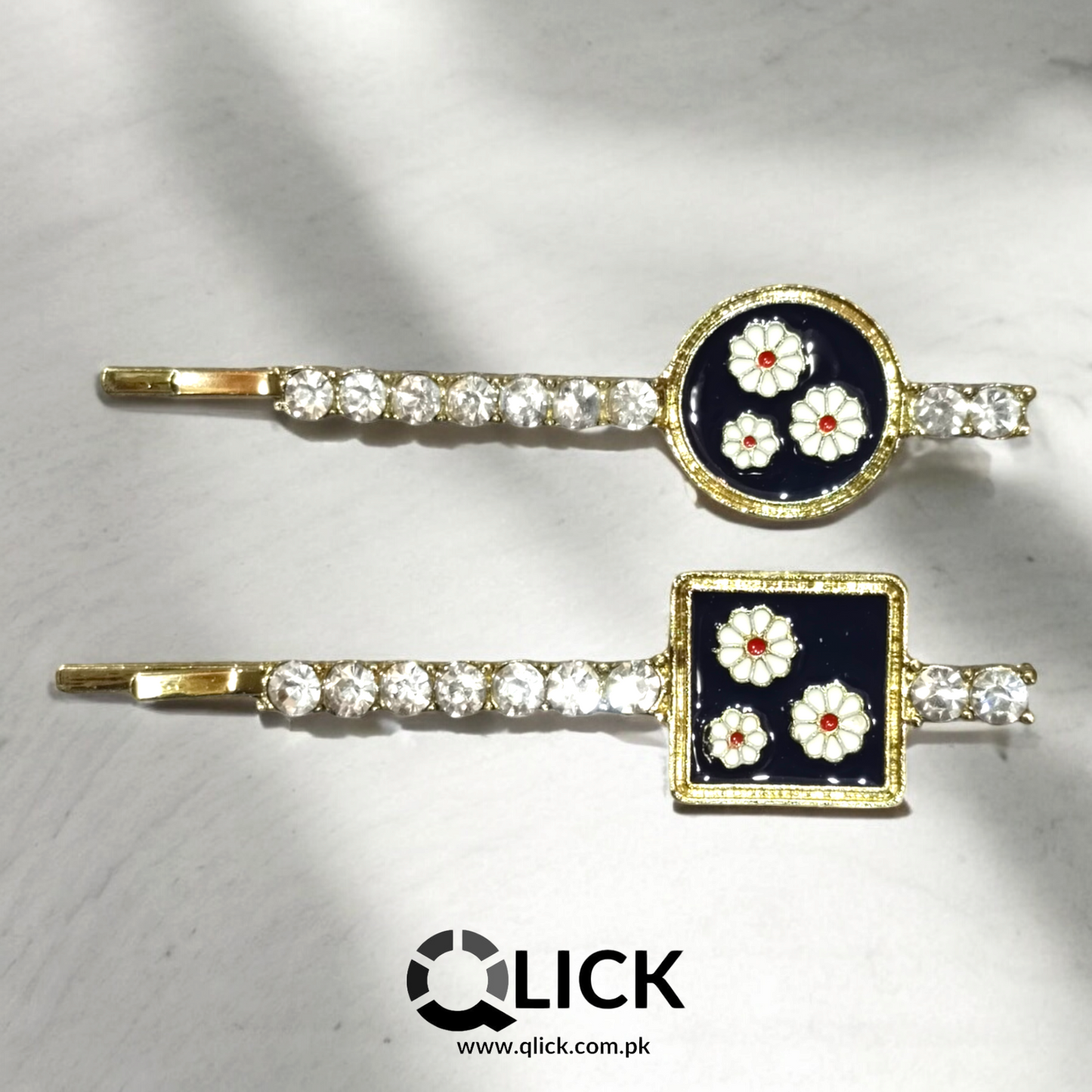 Vintage Flower Enamel Metal Hair Pins (Pair)