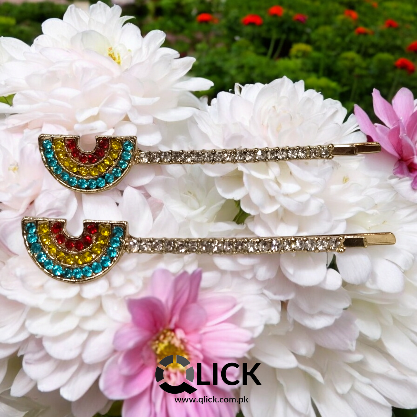 Semi Circle Multi Rhinestone Metal Hair Pins (pair)