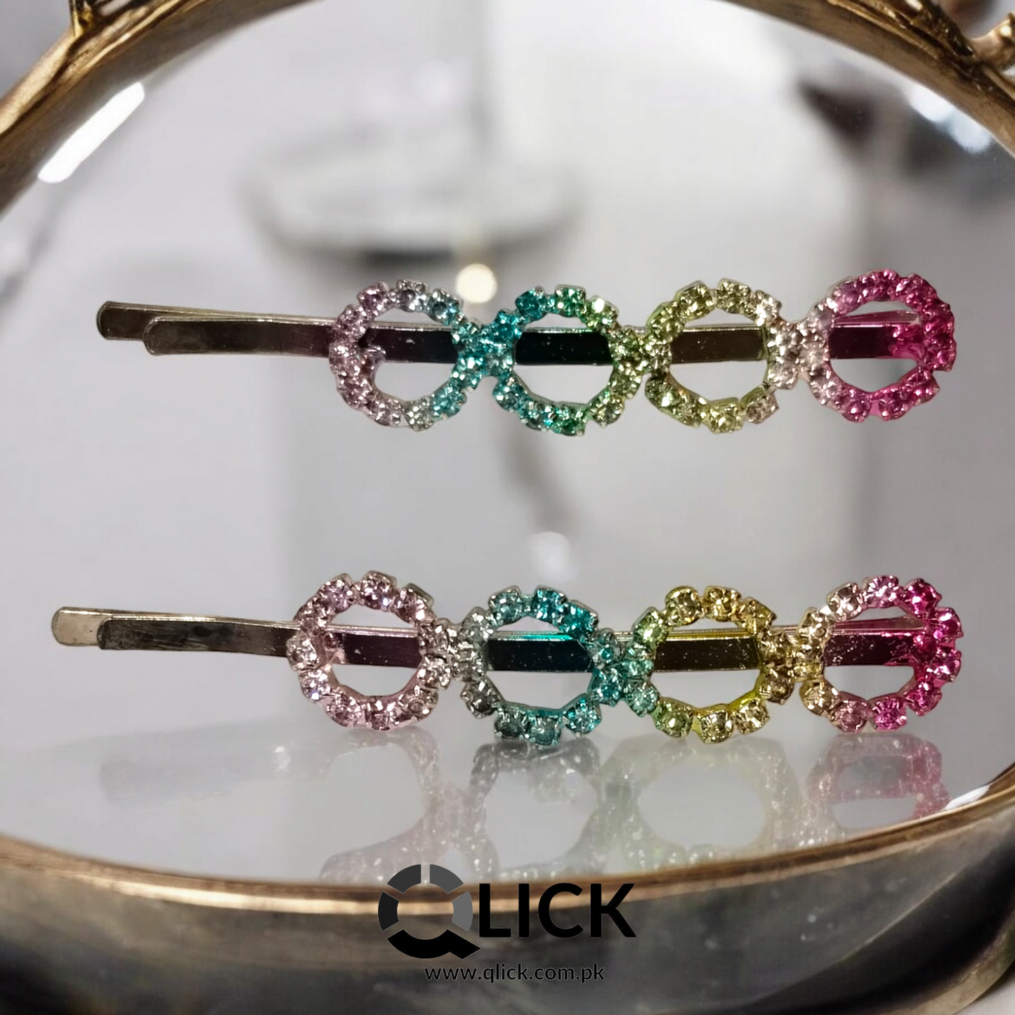 Rainbow Rhinestone Metal Knotted Hair Pin (pair)