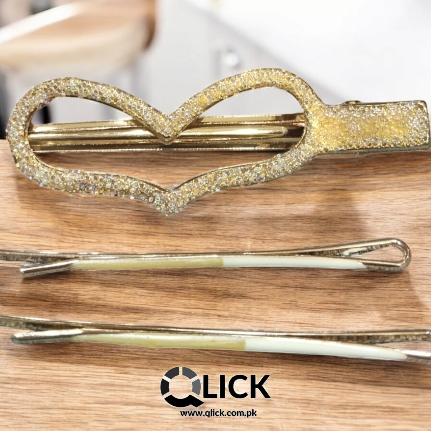 Heart Shape Glitter Hair Clip+Bobby Pins (3pcs)