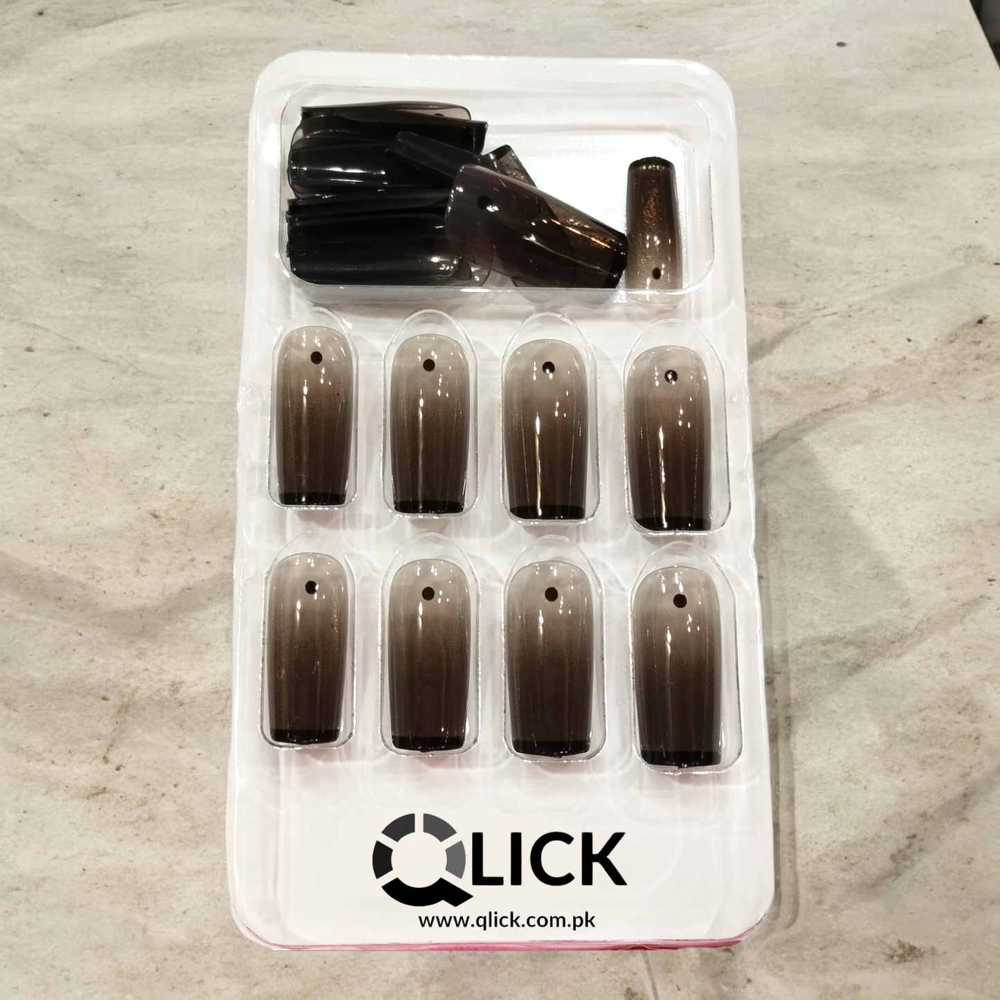 French Black False Nails/Press on Nails 24pcs+Nail Stickers