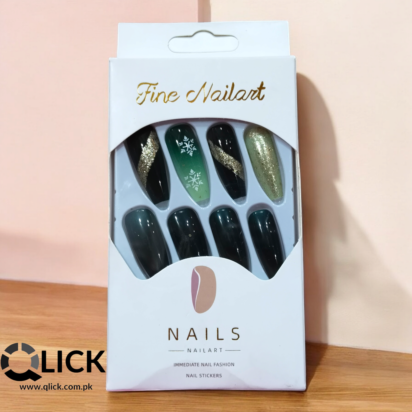 Gradient Snow flake Glitter Press on Nails 24pcs+Nail Stickers