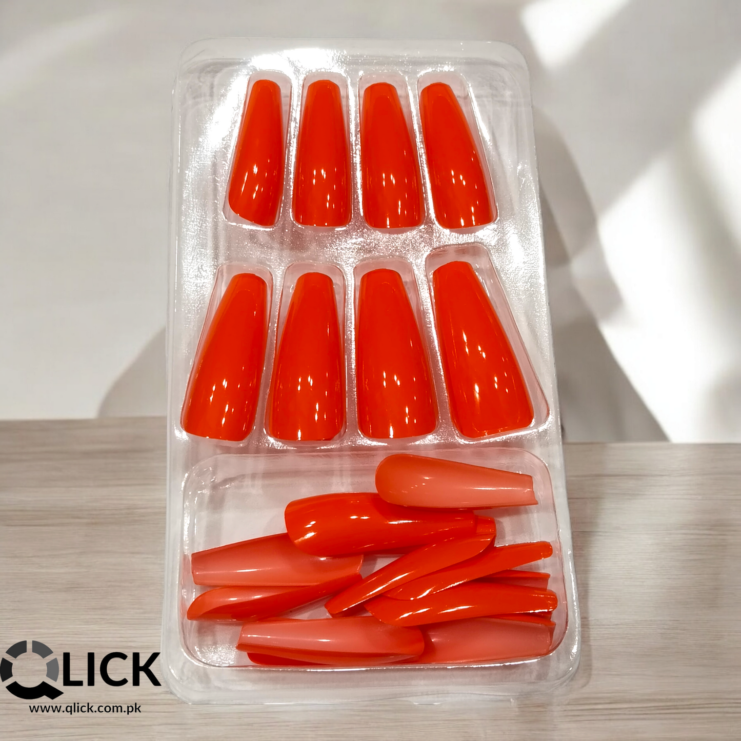 Orange Coffin large Press On Nails/Faux Nails 24Pcs+Nail glue stickers