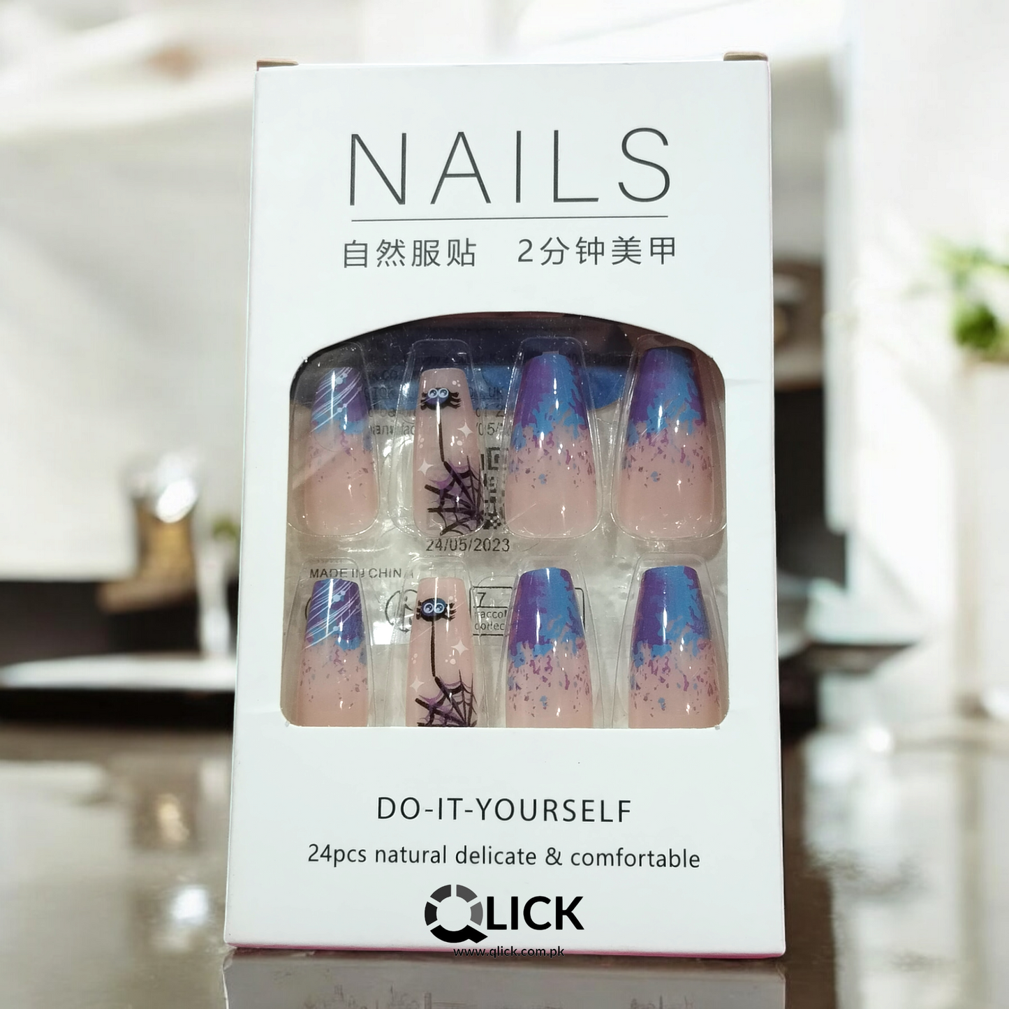 Spider Web Ballerina Press On Nails 24Pcs+Nail Glue Stickers