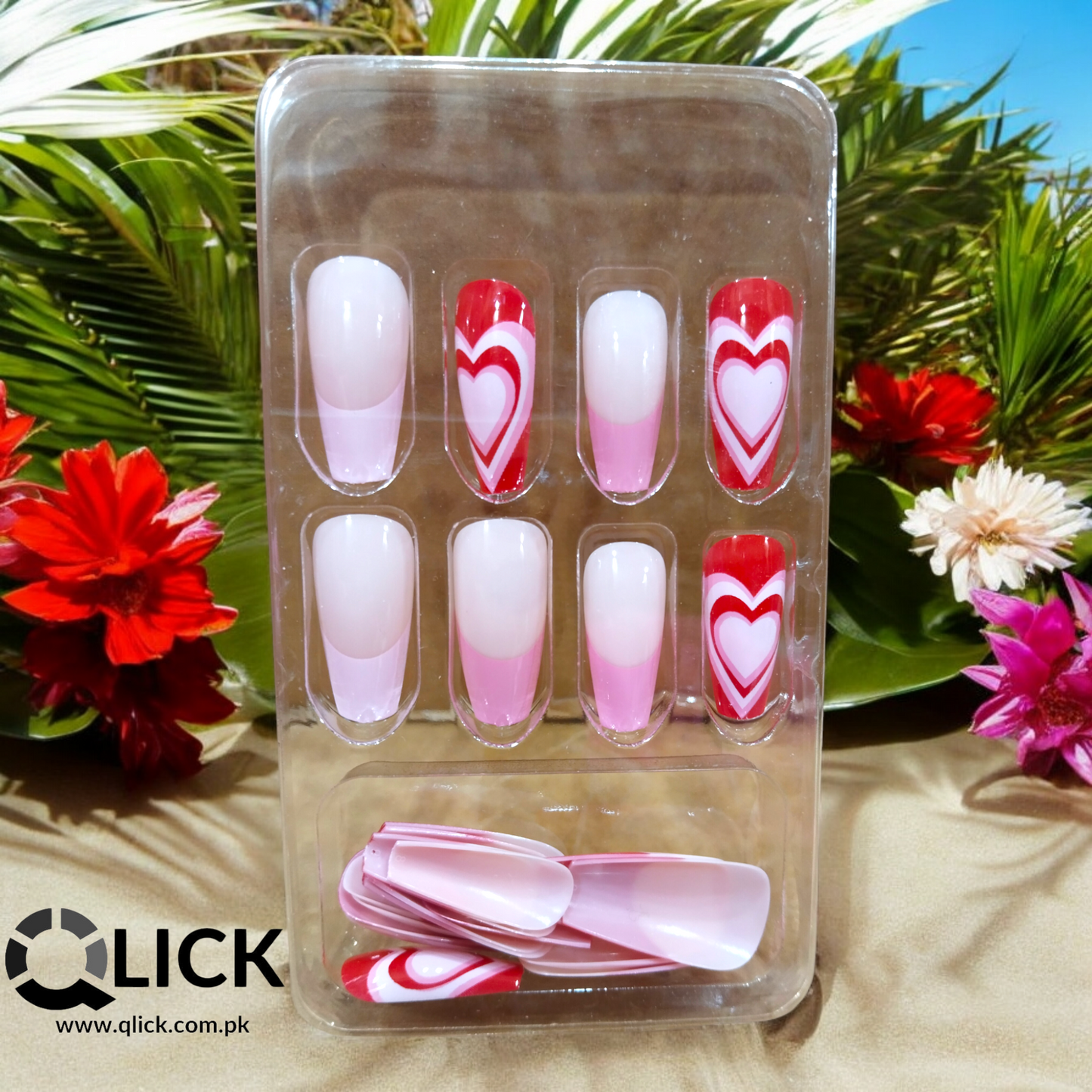 Long Ballerina Heart Press on Nails/Faux Nails 24Pcs+nail glue stickers