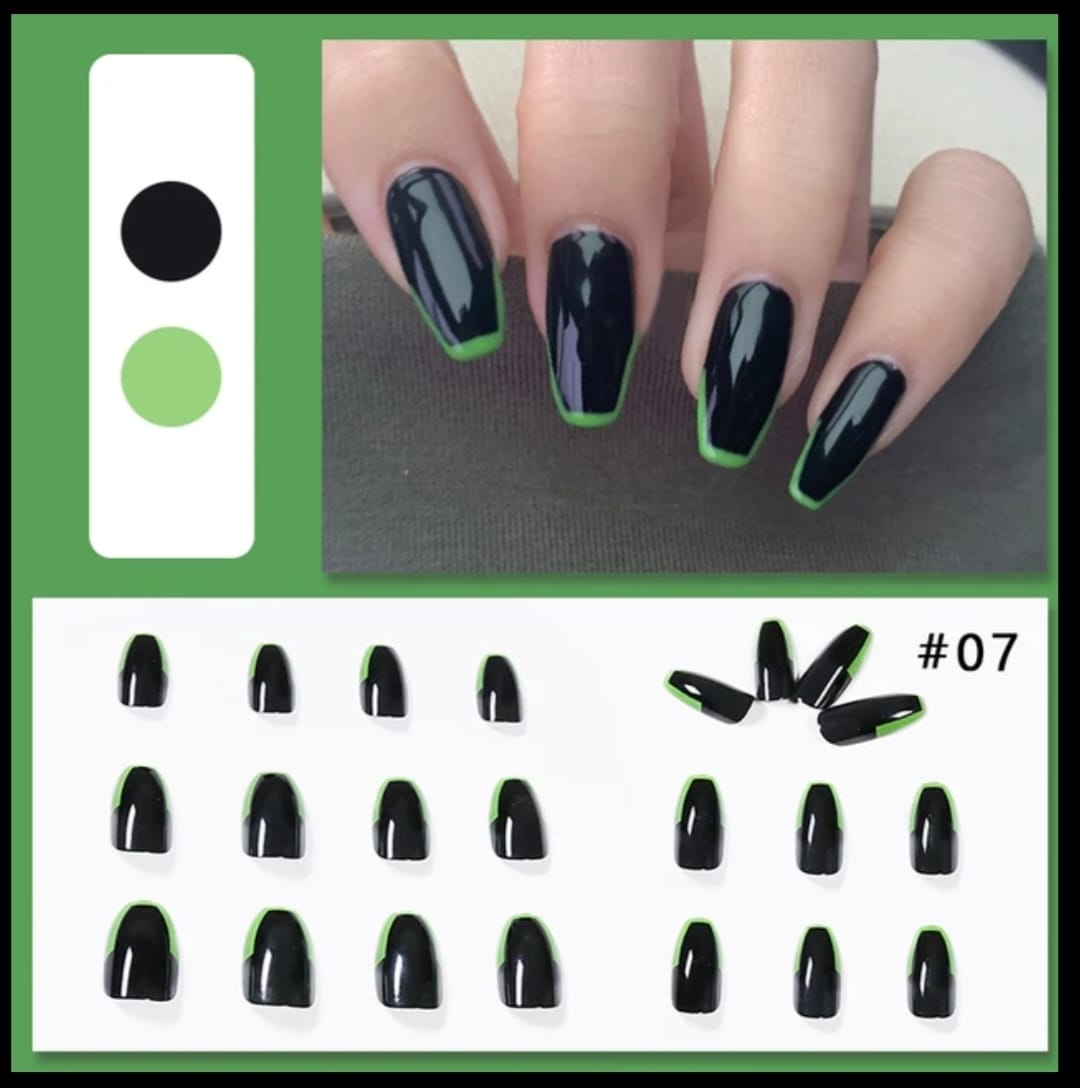 French Tip Press On Nails/Faux Nails 24Pcs+Nail Glue Stickers