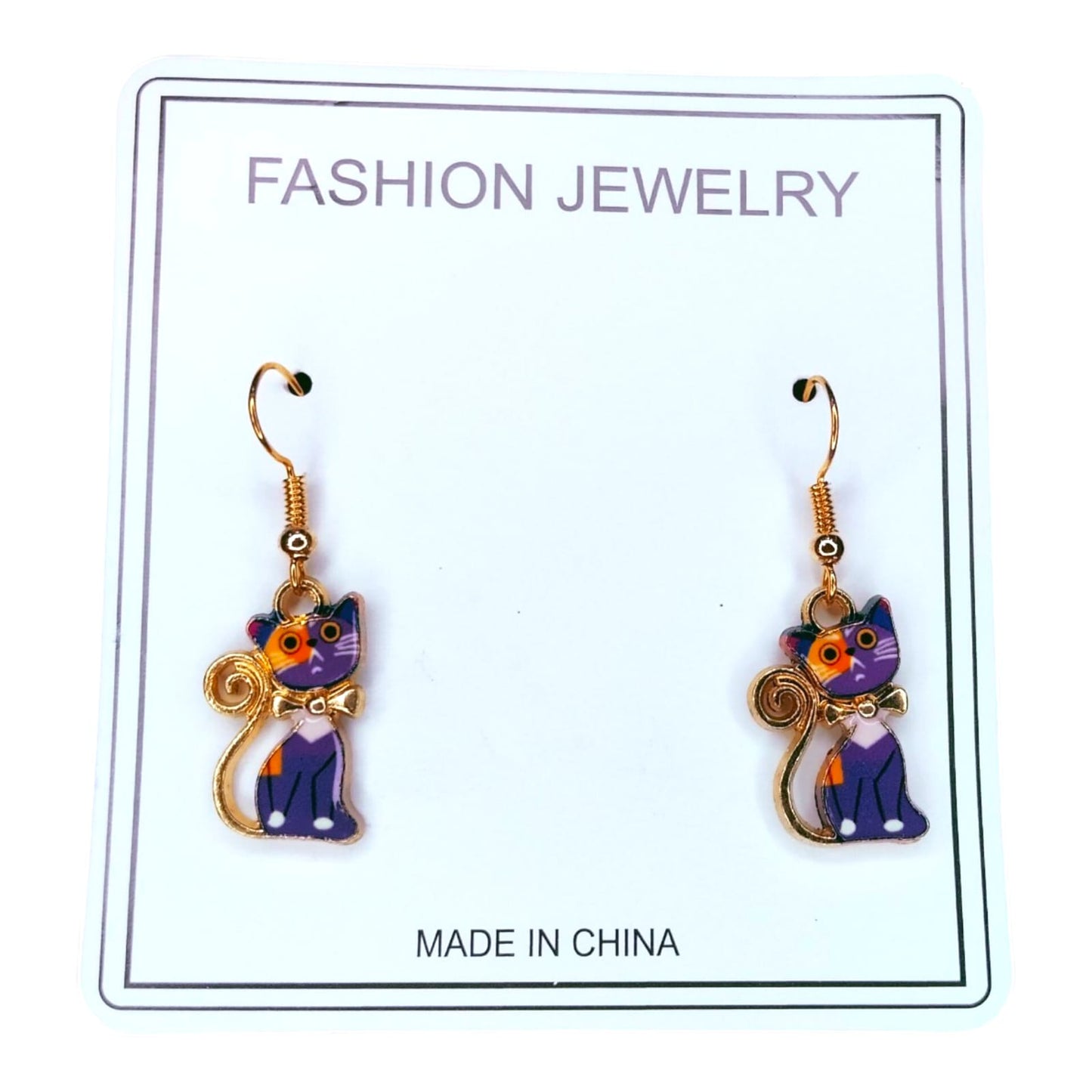 Alloy Enamel Cat Dangle Earrings – Cute Hook Drop Jewelry for Women & Girls
