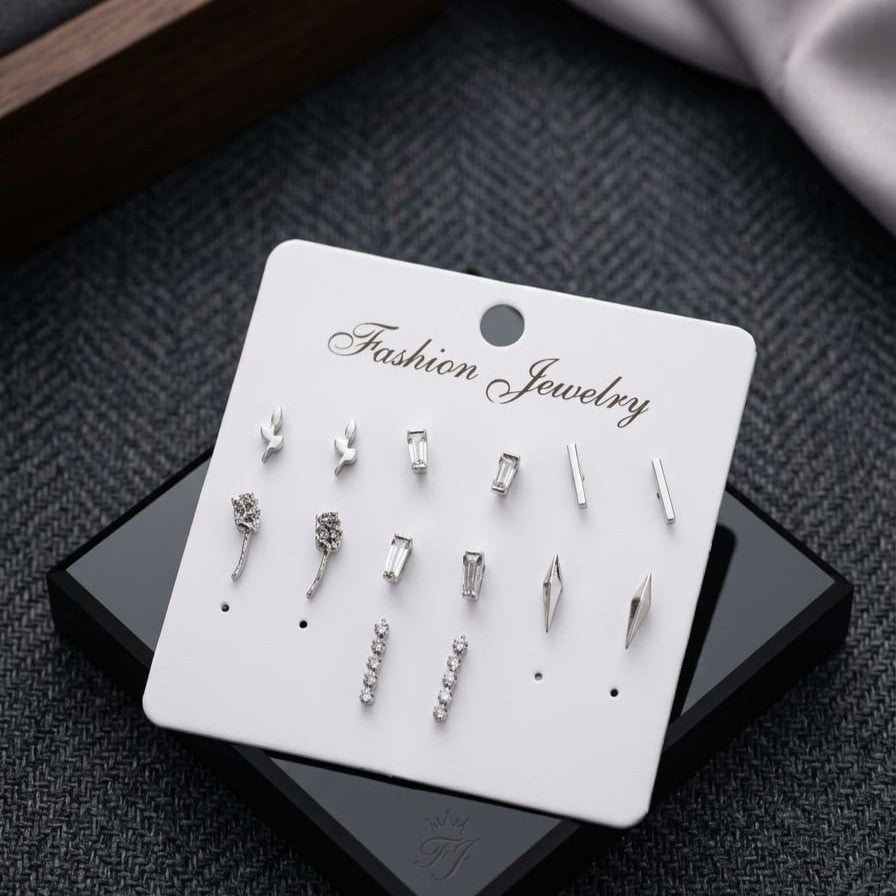 Elegant 7-Pair Silver Earrings Set for Women – Small Minimal Stud Alloy Jewelry Collection