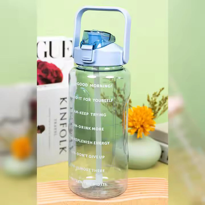 2L Motivational Sports Water Bottle with Straw – Large BPA-Free Bottle with Time Markers