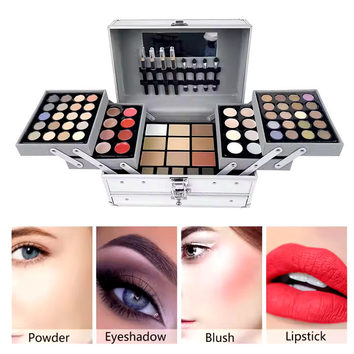 "Professional 132 Colors Makeup Palette - Glitter & Matte Eyeshadow Set in Aluminum Box | All-in-One Cosmetic Kit by Qlick"