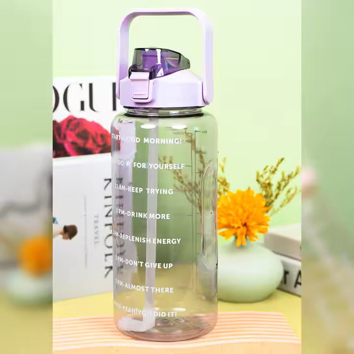 2L Motivational Sports Water Bottle with Straw – Large BPA-Free Bottle with Time Markers