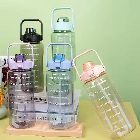 2L Motivational Sports Water Bottle with Straw – Large BPA-Free Bottle with Time Markers