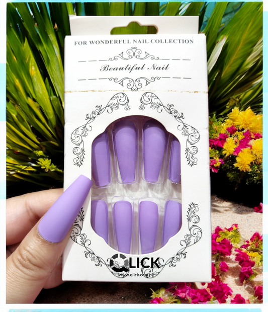 Mauve Long Coffin shape Press on Nails 24Pcs+Nail Glue Stickers
