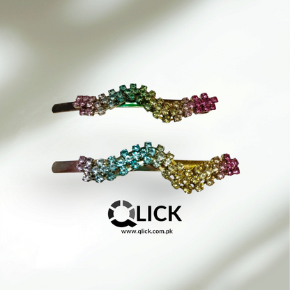 Rainbow Rhinestone Metal Knotted Hair Pin (pair)