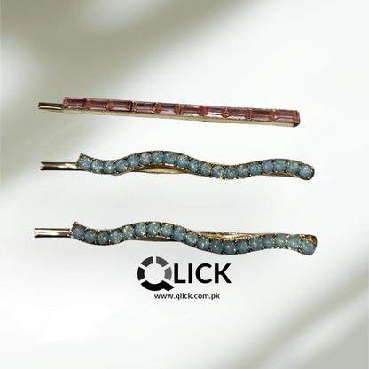 Shiny Stones Hair Pins set of 3