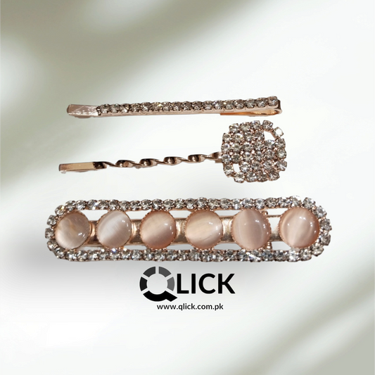 Rose Gold Rhinestone & Crystal Hair Clip(3pcs)