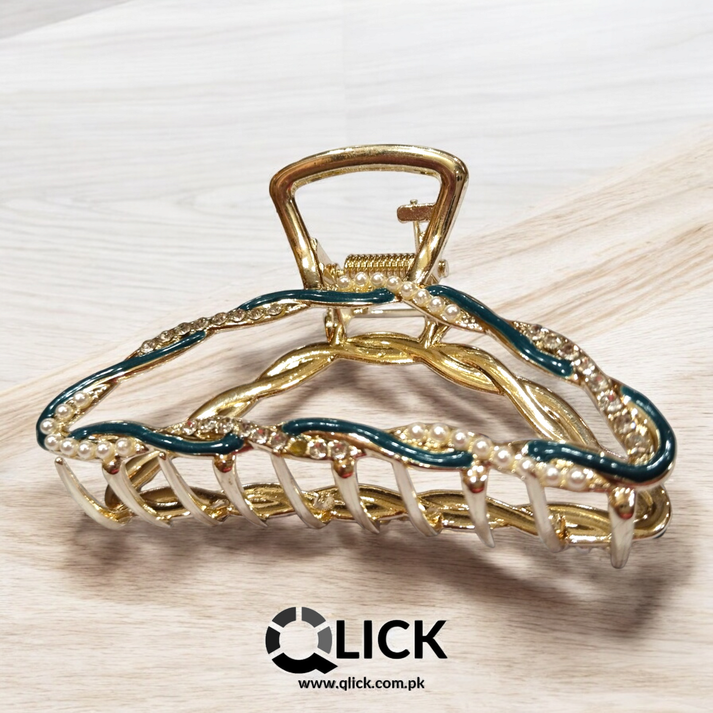 Rhinestone Pearl Braided Metal Hair Claw