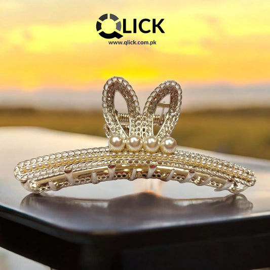 White Pearl Chained Metal Hair Claw