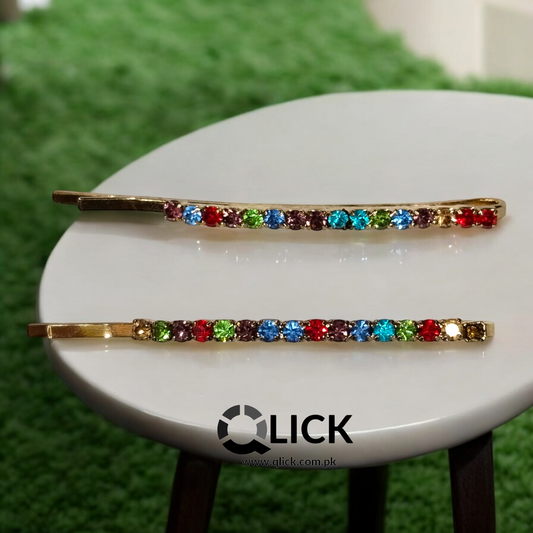 Multicolor Rhinestone Metal Bobby Pins (pair)