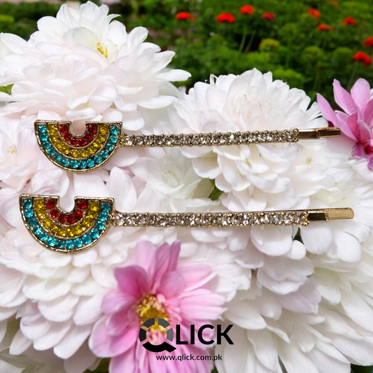 Semi Circle Multi Rhinestone Metal Hair Pins (pair)