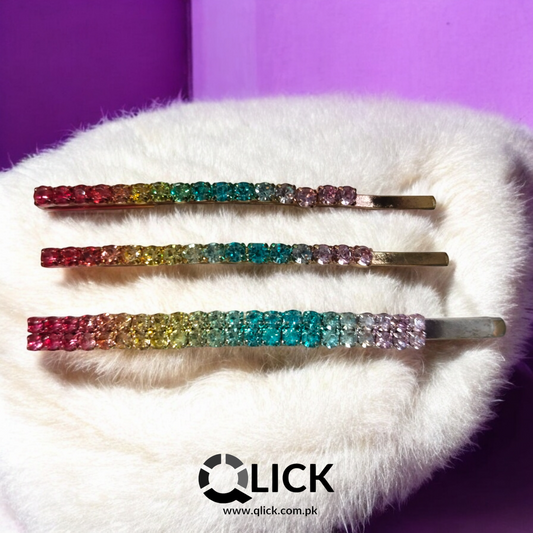 Rainbow Rhinestone Metal Pins (set of 3)