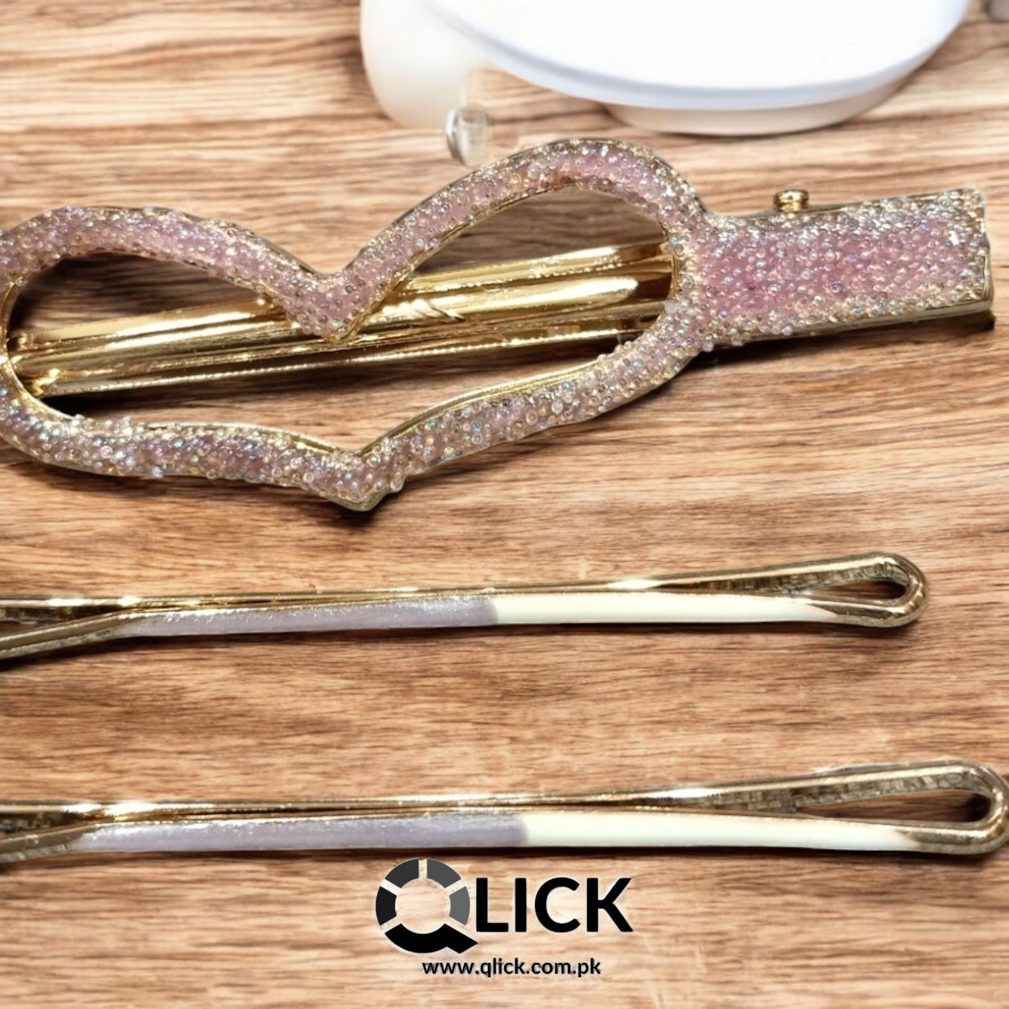 Heart Shape Glitter Hair Clip+Bobby Pins (3pcs)