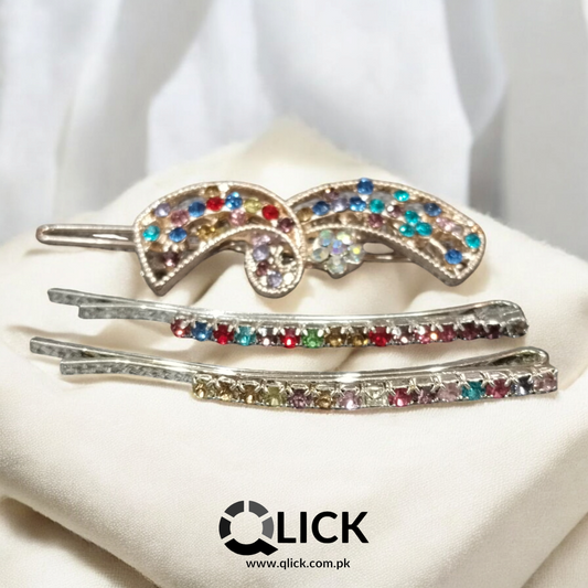 Multi-colored Rhinestone Hair Clip/Pins (3pcs)