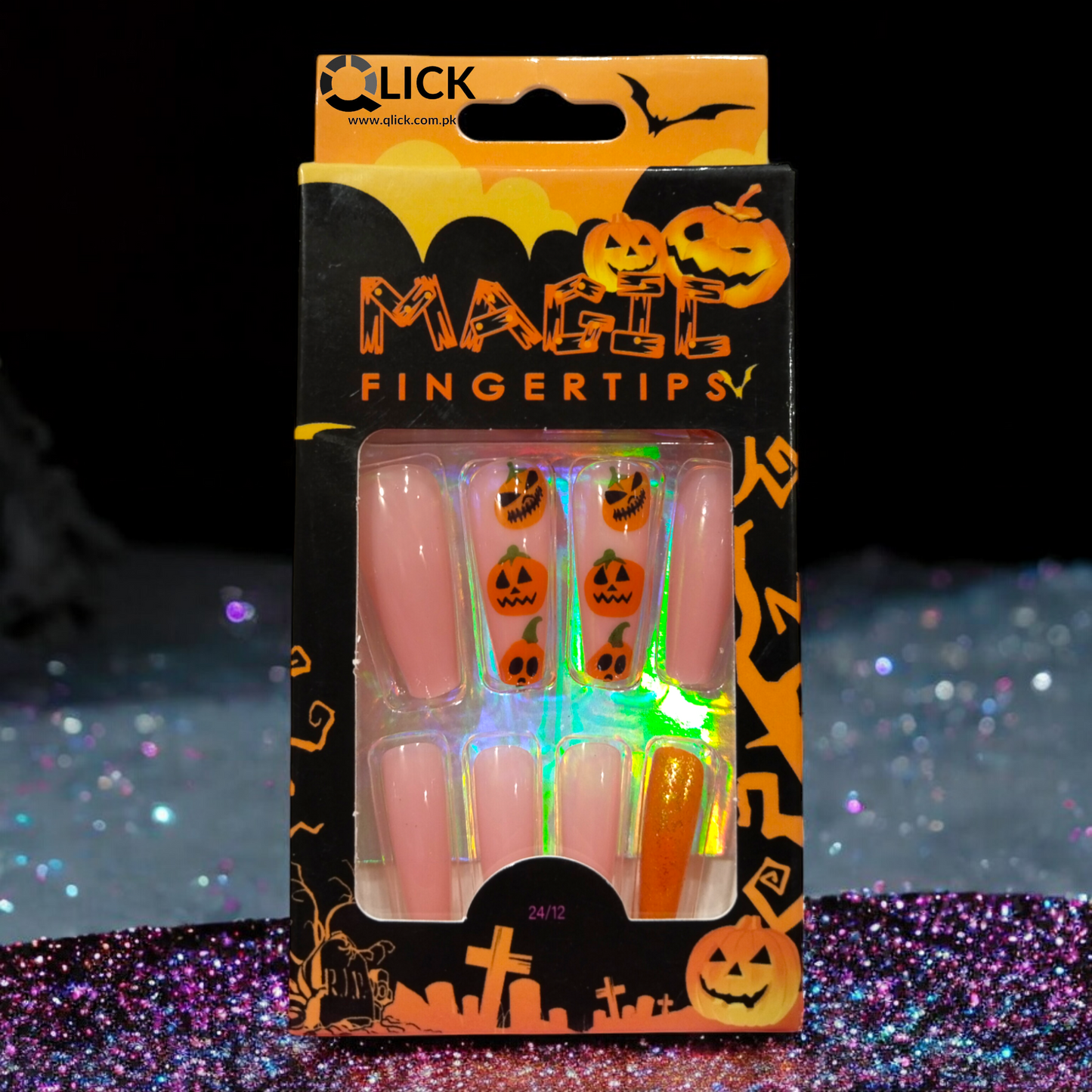 Long Coffin False Nails Halloween Theme/Pointed Tip/Press on Nails 24pcs