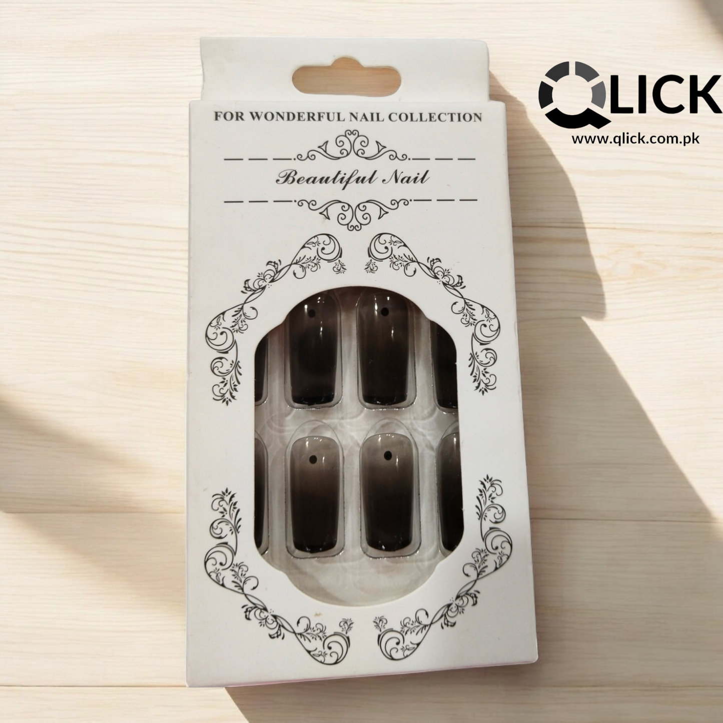 French Black False Nails/Press on Nails 24pcs+Nail Stickers