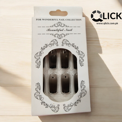 French Black False Nails/Press on Nails 24pcs+Nail Stickers