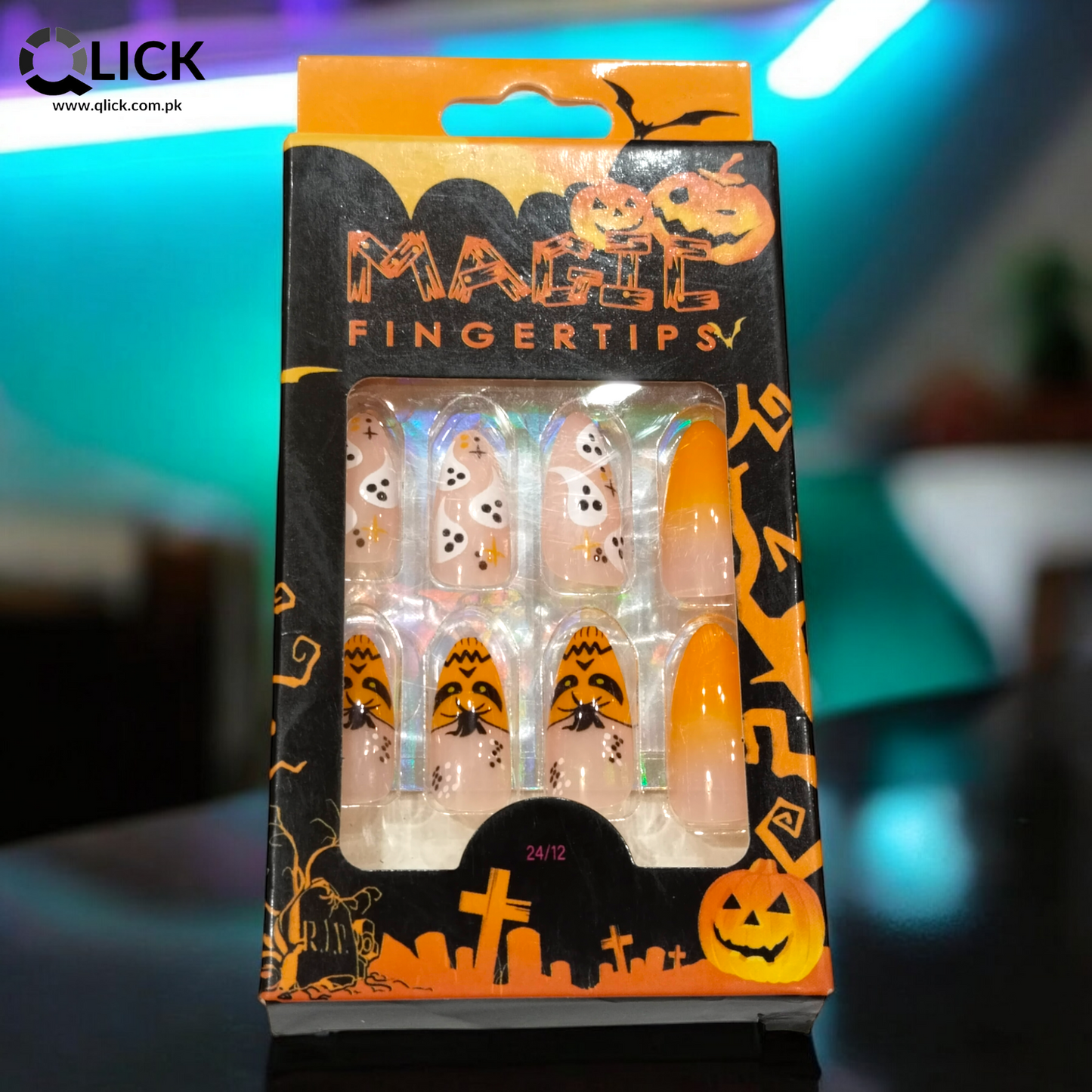 Almond shape False Nails Halloween Theme/Press on Nails 24pcs+Nail Stickers