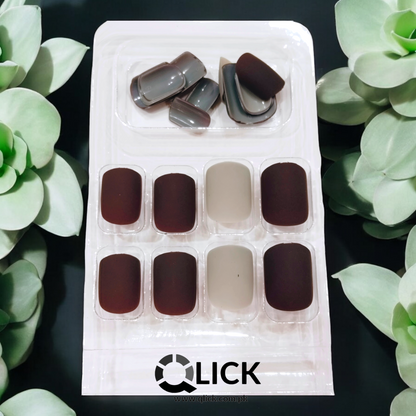 Deep Maroon & Gray Small Square Matte False Nails/Press on Nails 24pcs+Nail Stickers