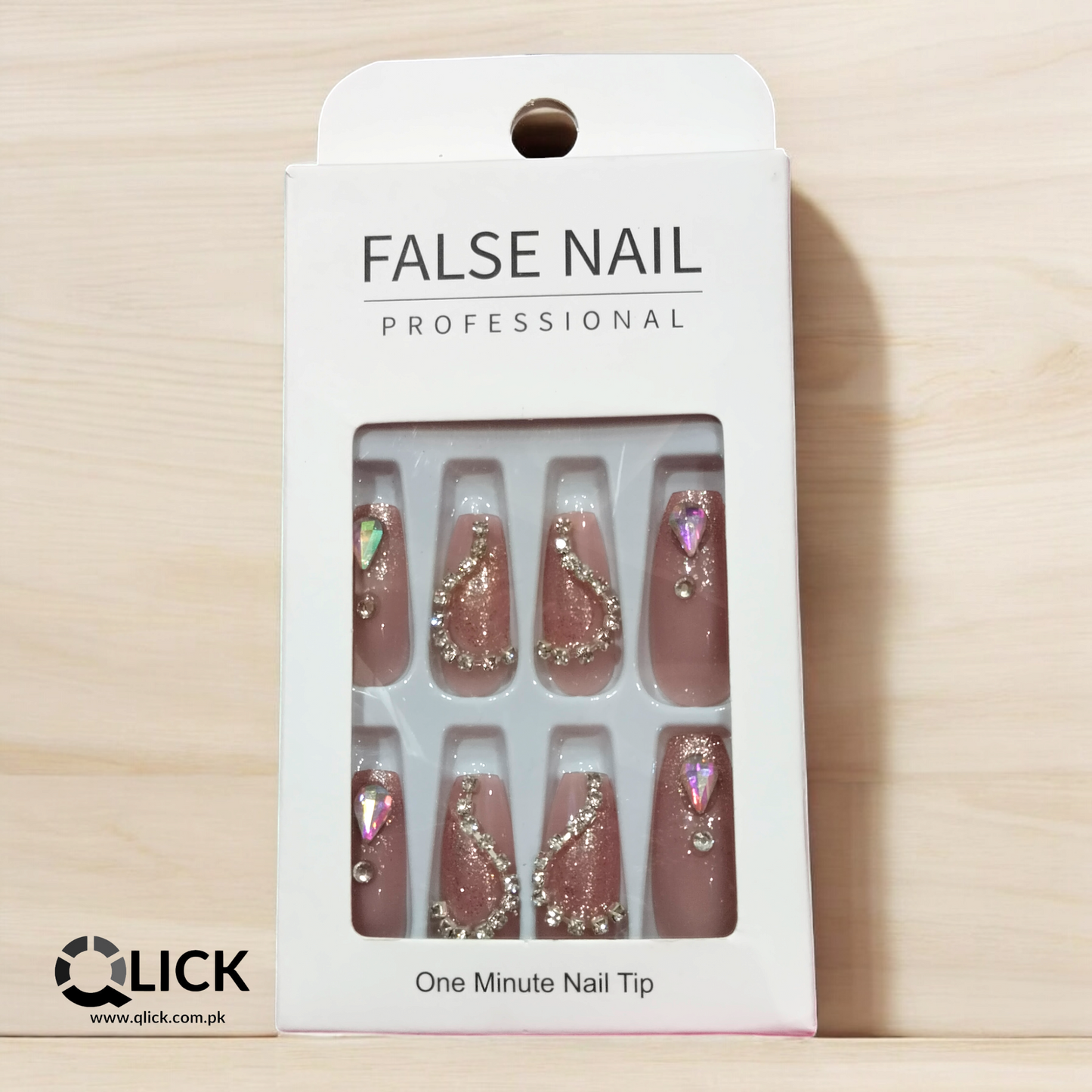 Elegant Bridal Press-On Nails with Stones (24 pcs) + Nail Glue Stickers