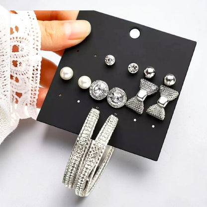6-Pair Earrings Set (silver) for Women – Elegant Multi-Design Fashion Stud & Hoop Earrings Collection for Daily Wear & Gift