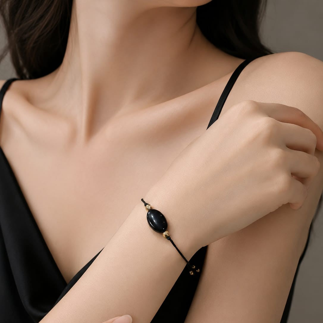 Elegant Black Gemstone Bracelet for Women – Stylish Natural Stone Beaded Wrist Jewelry for Daily Wear & Gift