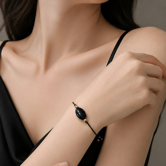 Elegant Black Gemstone Bracelet for Women – Stylish Natural Stone Beaded Wrist Jewelry for Daily Wear & Gift