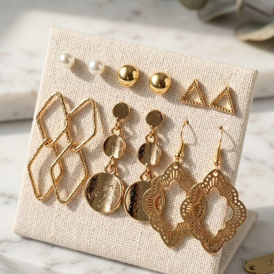 Elegant 6-Pair Mixed Style Earrings Set for Women – Studs, Beaded & Long Drop Fashion Earrings Collection for Daily Wear & Gift
